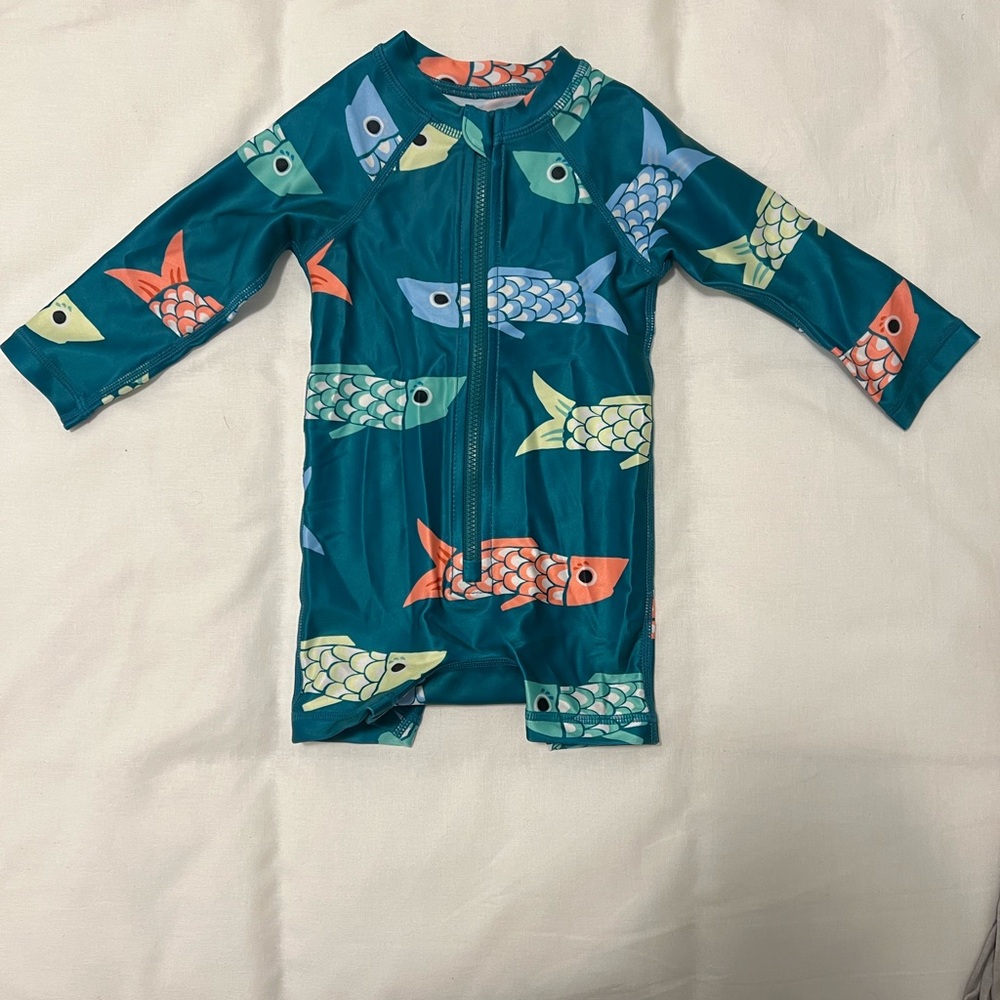 Tea Collection Kids Swim One Piece - Teal with Fish Print